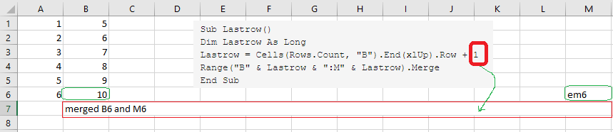 select one row below last filled row